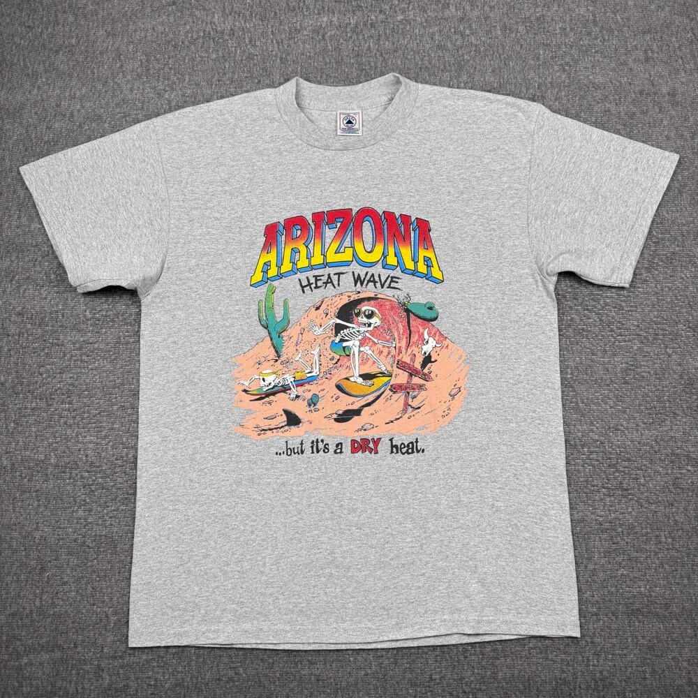 Vintage Arizona Heat Wave T-Shirt Men's Large‎ gray Funny Dry Heat Surfwear 90s
